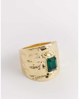 ASOS Wide Ring With Green Stone - Metallic