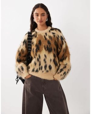 ASOS Pullover mit leopardenmuster und rundhalsausschnitt - Natur