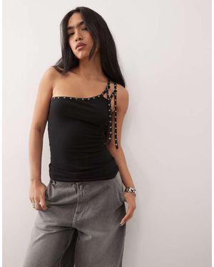 Weekday Top Asimétrico Con Detalle De Tirantes Con Ojales De - Negro