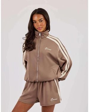 CERNUCCI Funnel Neck Taping Zip Through Track Jacket - Brown