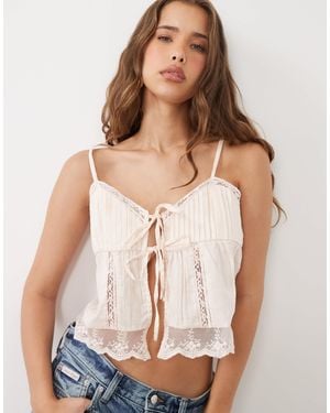 Miss Selfridge Tie Front Lace Trim Cami Top - Pink
