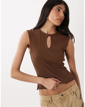 Miss Selfridge Ribbed Tank Top With Keyhole Detail - Brown