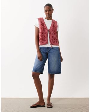 ASOS Quilted Padded Waistcoat With Floral Design - Red