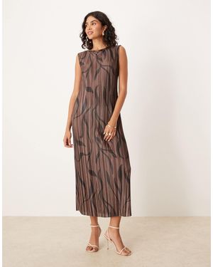 ASOS Plisse Sleeveless Column Midi Dress - Natural
