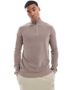 Brave Soul Maglione Tortora A Coste Con Zip Corta - Grigio