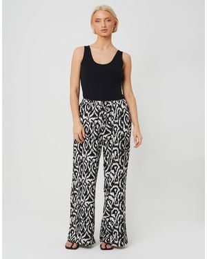Brave Soul Abstract Print Wide Leg Trousers - Black
