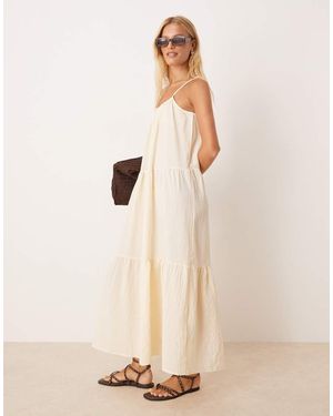 Brave Soul Smock Tiered Midi Dress - Natural