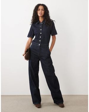 Mango Denim-overall mit kurzen ärmeln und durchgehender knopfleiste - Blau