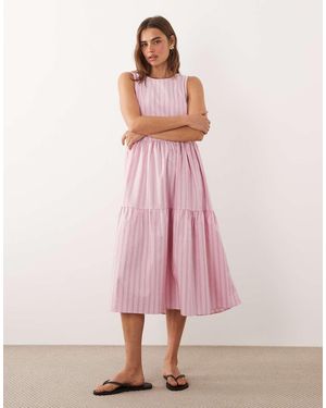 Jdy Gestreepte Midi Jurk Met Stroken - Roze