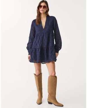 Stradivarius Mini Dress With Embroidery - Blue