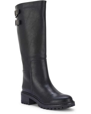 SEQWL Block Heel Casual Calf Boots With Metal Buckles - Black