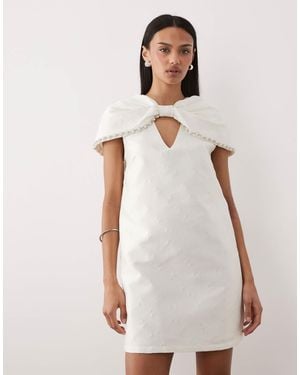Sister Jane Bridal Detachable Cape Detail Pearl Embellished Mini Dress - White