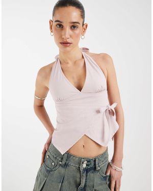 Motel Yung Halter Wrap Twill Top - Pink