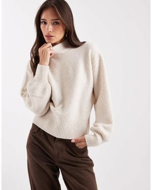 Monki Pull en maille à col cheminée - beige - Neutre