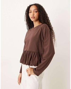 ASOS Bubble Peplum Hem Long Sleeve Top - Brown