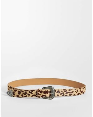 ASOS Western Buckle Leopard Print Cowhide Hair Belt - Natural