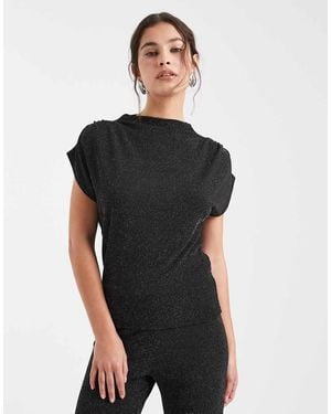 Vero Moda Glitter Sleeveless Slash Neck Top Co-ord - Black