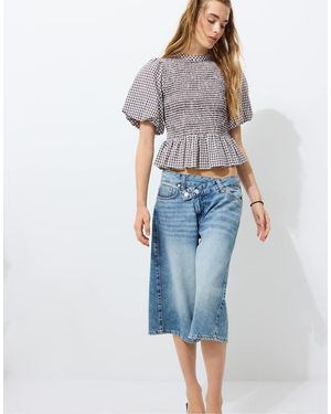 Stradivarius Blouse Met Korte Mouwen En Peplum - Blauw