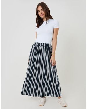 Threadbare Stripe Jersey A-Line Maxi Skirt - Blue