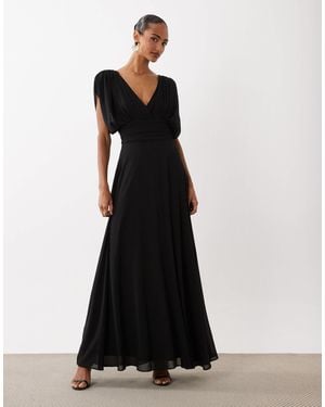 TFNC London Bridesmaid Pleated Chiffon Maxi Dress - Black