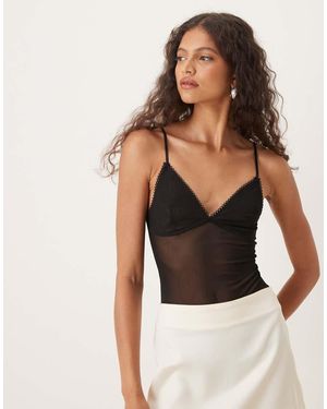 NARRATED V Neck Sleeveless Bodysuit - Black