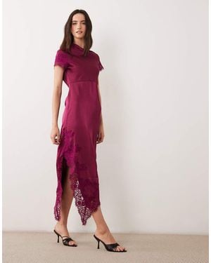 Vero Moda Cap Sleeve Lace Skirt Detail Satin Maxi Dress - Pink