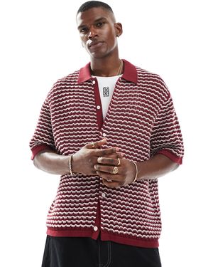 Jack & Jones Crochet Button Through Polo - Red