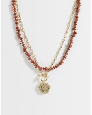 Accessorize 2 Pack Chipped Faux Stone & Pendant Necklace - Metallic
