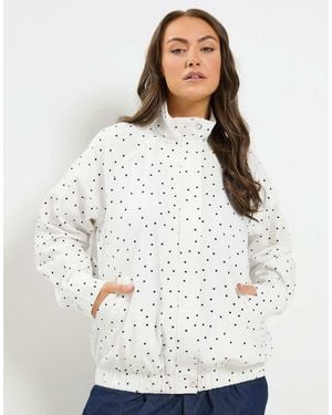 Yours Clothing Polka Dot Funnel Neck Bomber Jacket - White