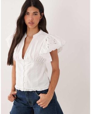 Gina Tricot Pure Cotton Puff Sleeve Broderie Blouse - White