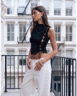 Lioness Exclusivité lulu top sans manches à encolure bateau avec détail noué - Noir