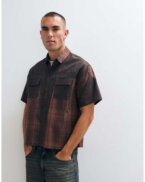 Liquor N Poker Cut N Sew Patchwork Short Sleeve Shirt - Grey