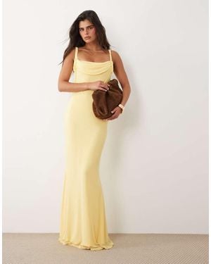 ASOS Mesh Square Neck Cowl Maxi Dress With Tie Neck Detail - Natural