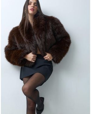 AFRM Stephanie Barrel Crop Faux Fur Jacket - Black