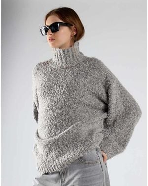 Glamorous Relaxed Fit Fuzzy Knit Turtleneck Jumper - Grey