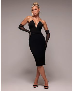 Goddiva Strapless Super Plunge Diamante Neck Midi Dress - Black