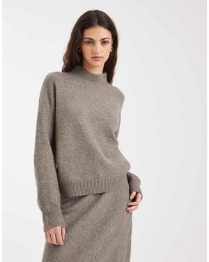 Pieces High Neck Knitted Jumper Co-Ord - Grey