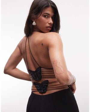 I.AM.GIA Ellery Strappy Butterfly Pattern Open Back Cami Top - Black