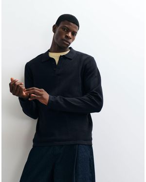 Jack & Jones Waffle Knit Button Polo Sweater - Blue