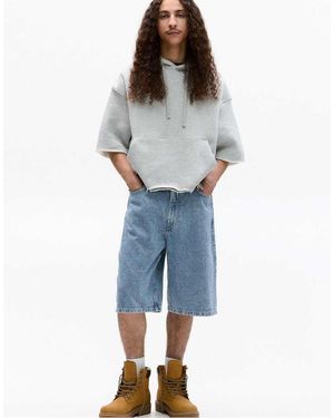 Pull&Bear Denim Bermudashort Met Contrasterende Naden - Blauw