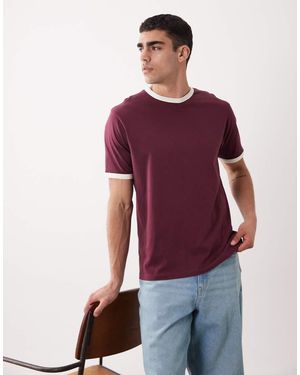 Threadbare Camiseta Con Cuello Redondo Y Ribetes De -Rojo