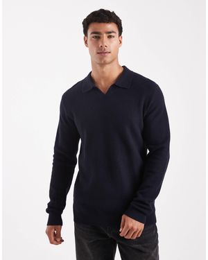 Jack & Jones – hochwertiges langärmliges strick-polohemd - Blau