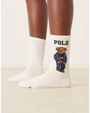 Polo Ralph Lauren Calzini Color Crema Con Logo A Orsetto - Neutro
