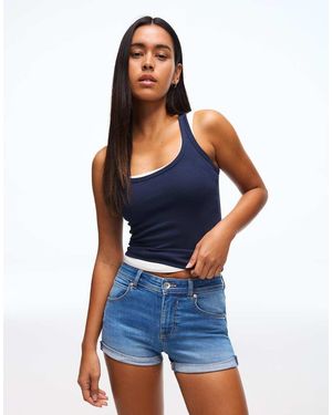 Bershka Denim Roll-up Shorts - Blue