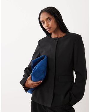 4th & Reckless Structured Collarless Fluted Sleeve Blazer - Blue