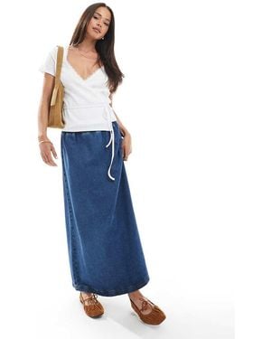ASOS Denim Pull On Midi Skirt - Blue