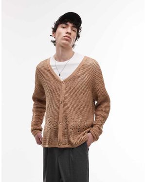 TOPMAN Cárdigan Con Detalle De Panel De Croché De -Neutro - Marrón