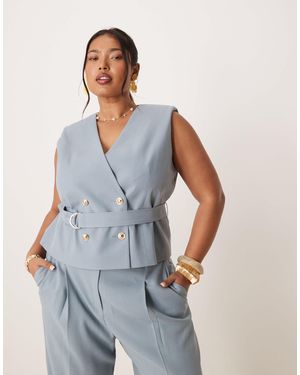 ASOS Curve Linen-look Tie Waistcoat - Blue