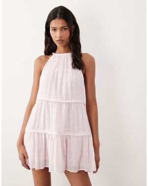 ASOS Halter Neck Tiered Mini Sundress With Chunky Binding - Pink
