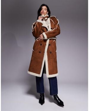 Aria Cove 2-In-1 Jas Van Imitatiesuède Met Randen Van Schapenvacht Met Lange Pasvorm - Blauw